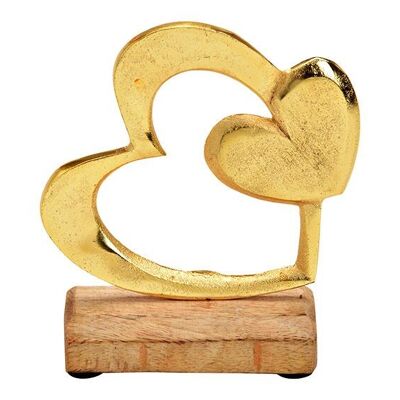 Soporte en forma de corazón de metal/madera de mango dorado (An/Al/Pr) 13x11x5cm
