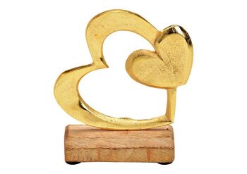 Support coeur en métal/bois de manguier doré (L/H/P) 13x11x5cm