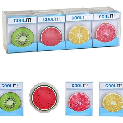 Cool pack, coussin réfrigérant pour fruits en plastique, coloré, 4 fois, (L/H/P) 9x9x1cm