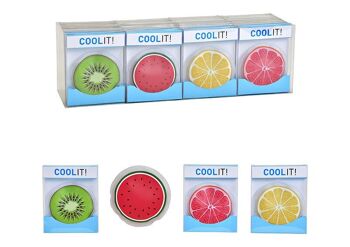Cool pack, coussin réfrigérant pour fruits en plastique, coloré, 4 fois, (L/H/P) 9x9x1cm