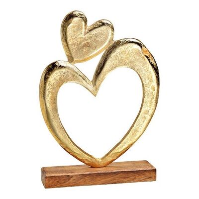 Support coeur en métal/bois de manguier doré (L/H/P) 22x31x8cm