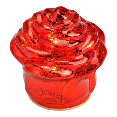 Rose mit 7er LED, Timer aus Glas Rot (B/H/T) 10x11x10cm