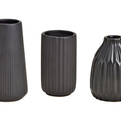 Vase en céramique noire triple, (L/H/P) 6x10x6cm 7x14x7cm 8x11x8cm