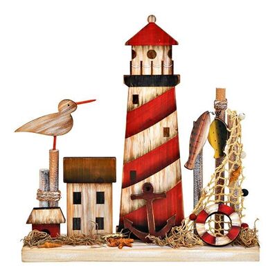 Aufsteller Leuchtturm, Maritim aus Holz Bunt (B/H/T) 27x28x7cm