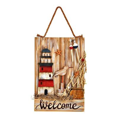 Appendiabiti Welcome, faro, marittimo in legno (L/A/P) 18x37x2 cm