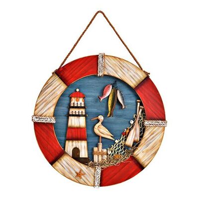 Salvagente sospeso, faro, marittimo in legno colorato (L/A/P) 36x36x3 cm