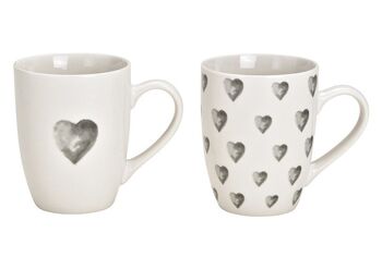 Mug décor coeur en porcelaine blanche 2 plis, (L/H/P) 12x10x8cm 320ml