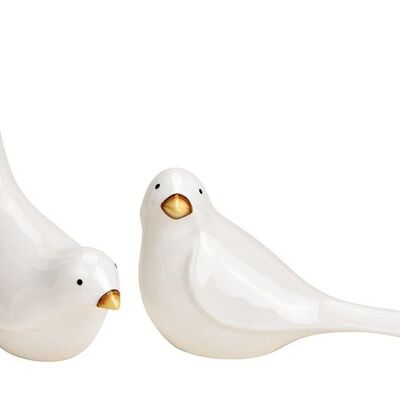 Pájaro de porcelana blanca, 2 veces, (An/Al/Pr) 12x14x6cm