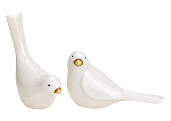 Oiseau en porcelaine blanche, 2 fois, (L/H/P) 12x14x6cm