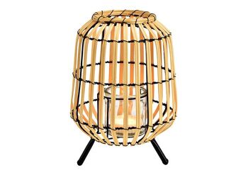 Lanterne, lanterne en verre, bambou, métal naturel (L/H/P) 20x27x20cm