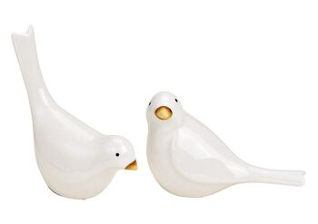 Oiseau en porcelaine blanche, 2 fois, (L/H/P) 9x11x5cm