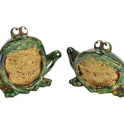 Rospo in ceramica verde, 2 volte, (L/A/P) 22x16x12 cm