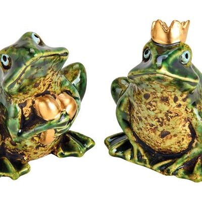 Frosch aus Keramik Grün 2-fach, (B/H/T) 5x7x4cm