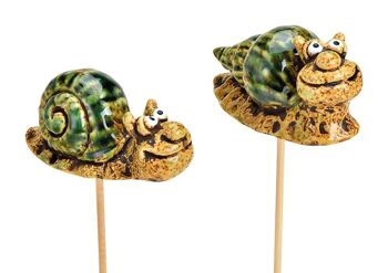 Bouchon de fleur escargot en céramique verte, 2 fois, (L/H/P) 8x25x3cm