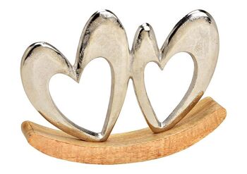 Support cœur pivotant sur socle en bois de manguier en métal argenté (L/H/P) 24x18x5cm