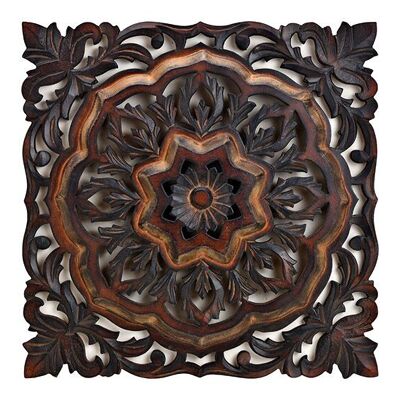 Colgador de pared decoración floral 3D de madera marrón (An/Al/Pr) 40x40x3cm