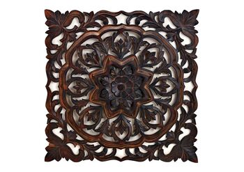 Support mural décor floral 3D en bois marron (L/H/P) 60x60x3cm
