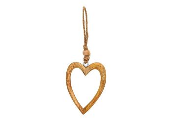 Coeur suspendu en bois de manguier marron (L/H/P) 6x9x1cm