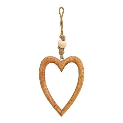 Corazón colgante de madera de mango marrón (An/Al/Pr) 10x14x2cm