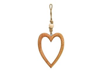 Coeur suspendu en bois de manguier marron (L/H/P) 10x14x2cm