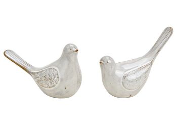 Oiseau en porcelaine gris 2 fois, (L/H/P) 14x9x6cm
