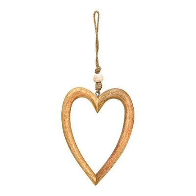 Corazón colgante de madera de mango marrón (An/Al/Pr) 14x20x3cm
