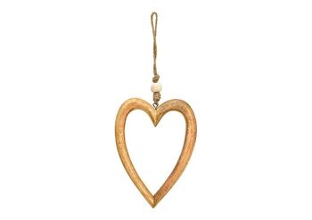 Coeur suspendu en bois de manguier marron (L/H/P) 14x20x3cm