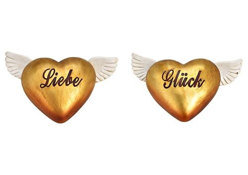 Herz, Liebe, Glück aus Poly Gold 2-fach, (B/H/T) 15x10x4cm