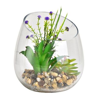 Künstliche Pflanze im Glas aus Kunststoff Grün (B/H/T) 14x16x14cm