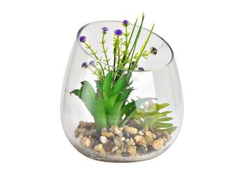 Plante artificielle dans un verre en plastique vert (L/H/P) 14x16x14cm