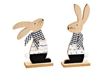 Lapin en bois blanc, noir 2 fois, (L/H/P) 10x22x4cm 15x18x4cm