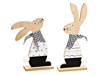 Lapin en bois blanc, noir 2 fois, (L/H/P) 13x30x5cm 19x23x5cm