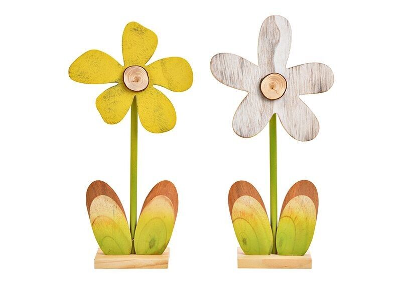 Blume aus Holz Weiß, gelb 2-fach, (B/H/T) 16x36x5cm
