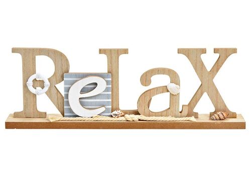 Aufsteller Schriftzug, Relax, Maritim Dekor aus Holz Natur (B/H/T) 40x13x5cm