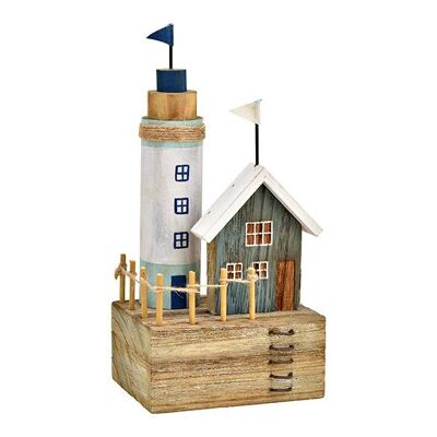 Faro in legno blu (L/A/P) 14x26x10 cm