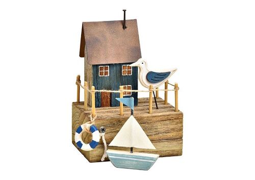 Bootshaus aus Holz/Metall Blau (B/H/T) 13x17x11cm