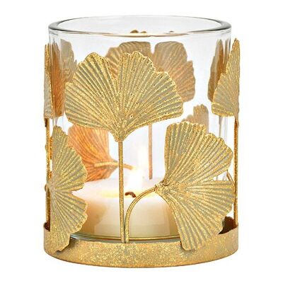 Windlicht Ginkgo aus Metall/Glas Gold (B/H/T) 8x9x8cm