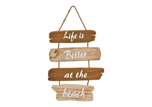 Hänger, Life is better at the beach, aus Holz Natur (B/H/T) 28x35x1cm