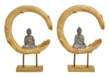 Support Bouddha en poly marron, 2 fois, (L/H/P) 21x29x6cm