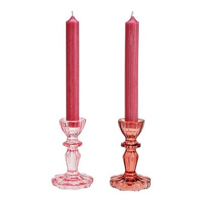 Kerzenhalter aus Glas Pink/Rosa 2-fach, (B/H/T) 7x11x7cm