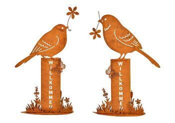 Support pour oiseaux, bienvenue, finition rouillée, en métal marron, 2 volets, (L/H/P) 11x22x3cm