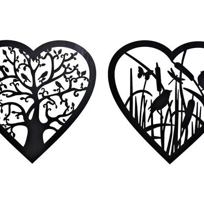 Decoración de pared árbol en forma de corazón, decoración de pájaros de madera negro 2 veces, Ø45cm