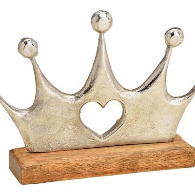 Supporto per corona su base in legno di mango in metallo argentato (L/A/P) 23x16x5 cm