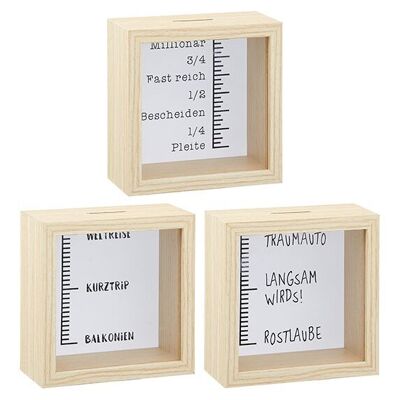 Balanza para hucha de MDF, vidrio natural triple, (An/Al/Pr) 14x14x6cm