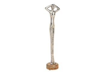 Figurine sur pied sur socle en bois de manguier en métal argenté (L/H/P) 9x37x7cm