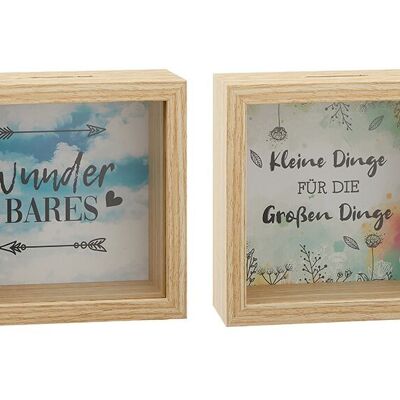 Money box sayings made of MDF, glass natural 2-fold, (W/H/D) 14x14x6cm