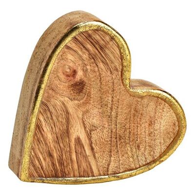 Herz mit Goldrand aus Mangoholz Natur (B/H/T) 10x10x4cm