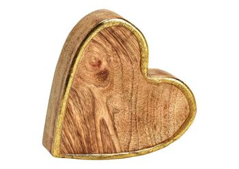 Coeur avec bord doré en bois de manguier naturel (L/H/P) 10x10x4cm