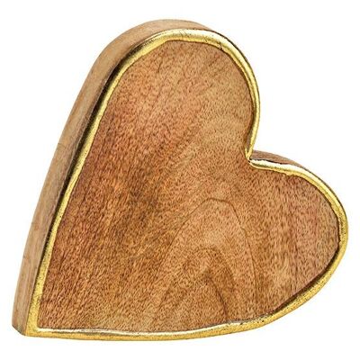 Corazón con borde dorado de madera de mango natural (An/Al/Pr) 14x15x4cm