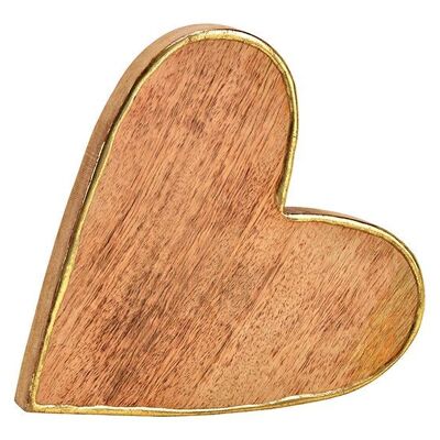 Cuore con bordo dorato in legno di mango naturale (L/A/P) 20x20x4 cm